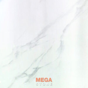Alt Text: หินสังเคราะห์ คริสตัลไวท์พรีเมี่ยมคาราร่า Crystal White Premium Carrara Artificial Stone (A-WHI-010) หินเทียมลายหินอ่อนจาก MEGA STONE
