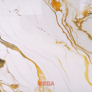 หินสังเคราะห์ คริสตัล โกลด์ Crystal Gold Artificial Stone หินเทียมสีขาวลายเส้นแร่สีทองหนาจาก MEGA STONE