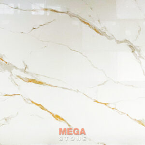 หินสังเคราะห์ คริสตัล คาราคัตต้า โกลด์ Crystal Calacatta Gold Artificial Stone หินเทียมลายหินอ่อนขาวทองจาก MEGA STONE